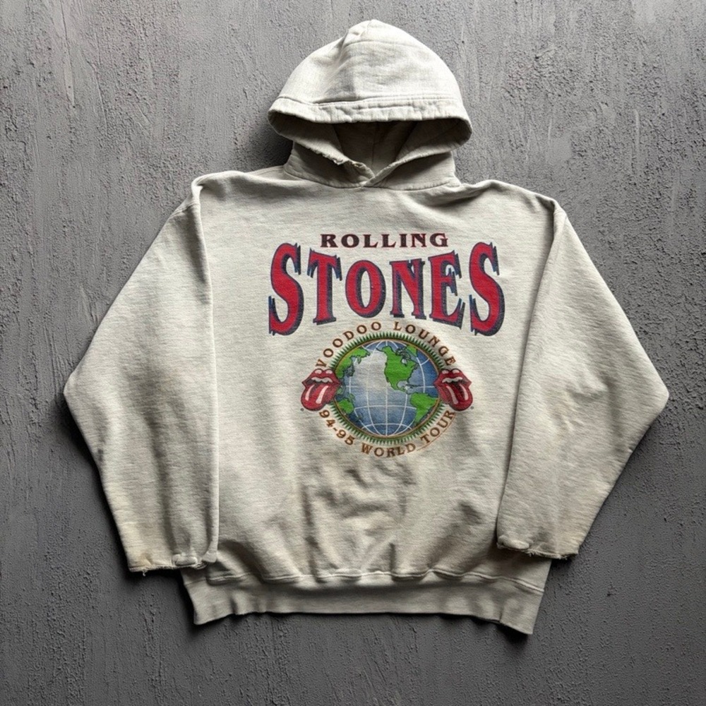 Vintage Rolling Stones Hoodie XL Grey 1990s Voodoo Lounge World Tour